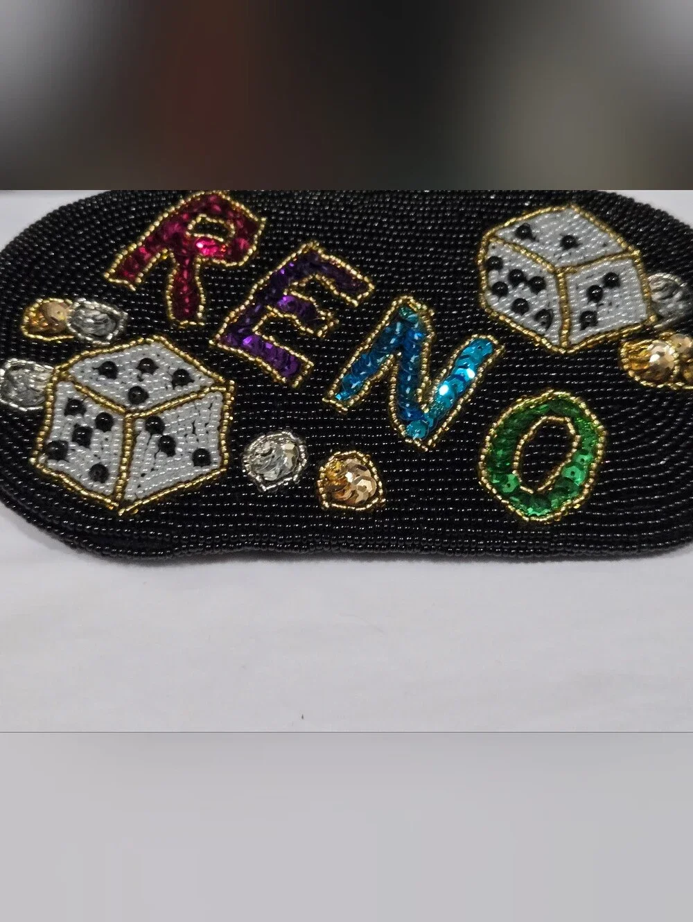Vintage Black Beaded Reno Casino Snap Pouch